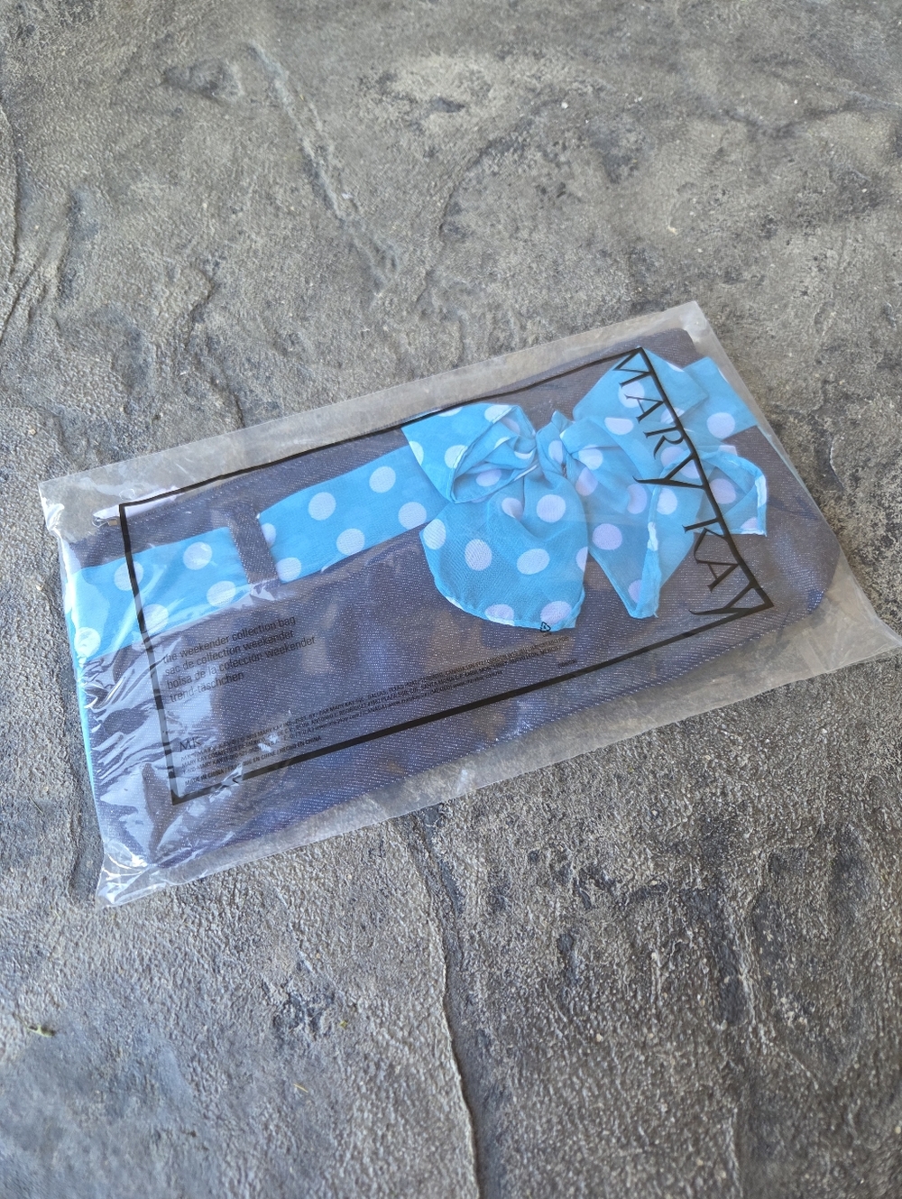 Mary Kay Denim Cosmetic Bag with Teal Polka Dot Bow